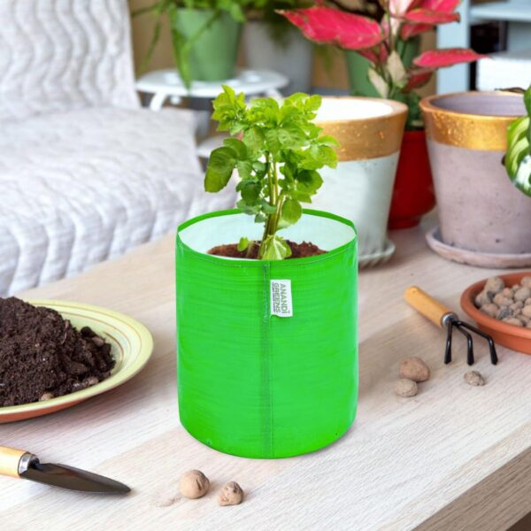 Premium HDPE Uv Protected 260 GSM Round Green Colour Plant Grow Bag Suitable for Terrace and Vegetable Gardening Size 9X6 INCH Pack of 20 - Image 4