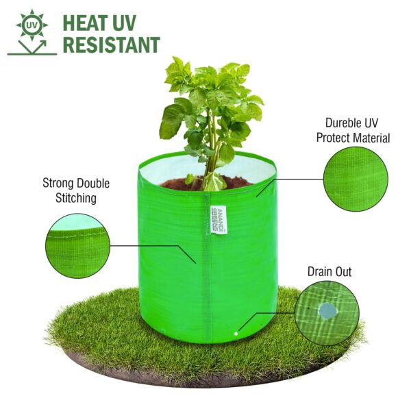Premium HDPE Uv Protected 260 GSM Round Green Colour Plant Grow Bag Suitable for Terrace and Vegetable Gardening Size 9X6 INCH Pack of 20 - Image 2
