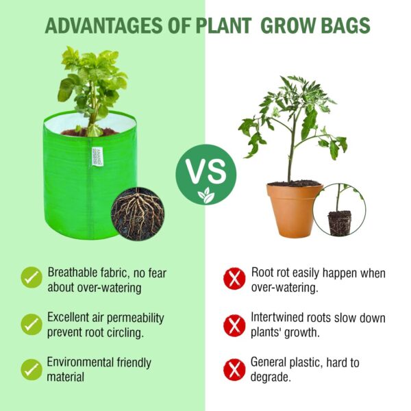 Premium HDPE Uv Protected 260 GSM Round Green Colour Plant Grow Bag Suitable for Terrace and Vegetable Gardening Size 9X6 INCH Pack of 20 - Image 6